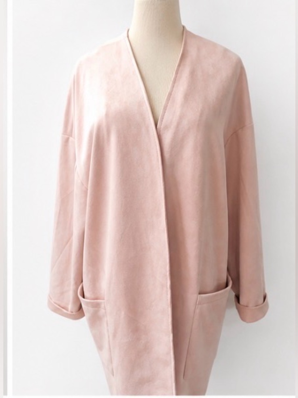 🆕 [Joan Vass] Blush Faux Leather Jacket Size L Soft Drape $280 Retail